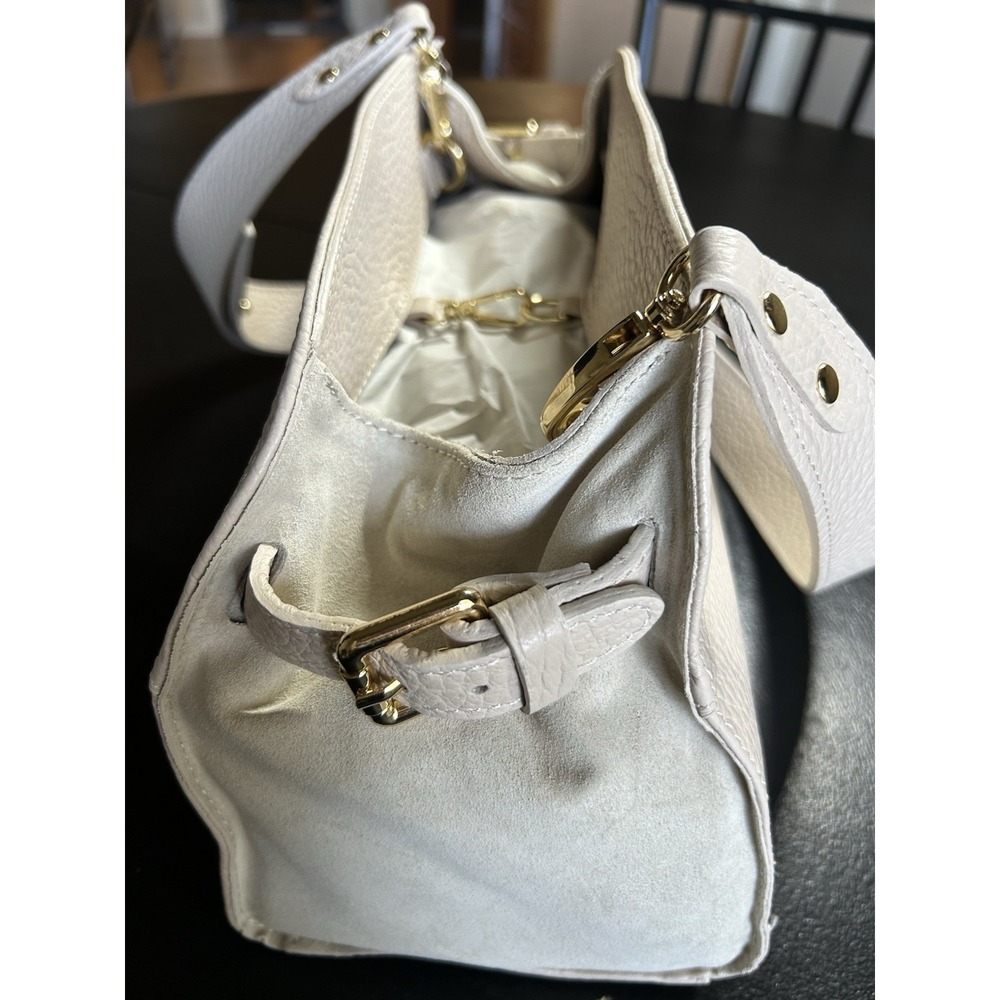 NEW Anna Paola Italian Leather‎ Handbag Ivory/latte Shoulder Bag Removable Strap - Picture 4 of 7